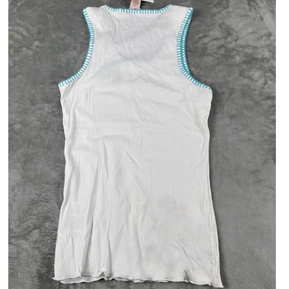 Guess Jeans Women White Ribbed Floral Embroidered Tank Top Lettuce Hem Large NEW - Picture 2 of 7